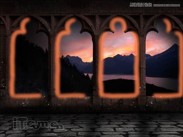 Photoshop绘制古城堡阳台夕阳景色,PS教程,图老师教程网