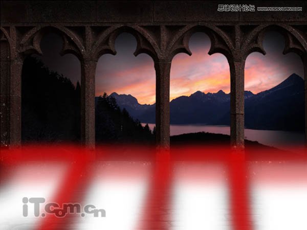 Photoshop绘制古城堡阳台夕阳景色,PS教程,图老师教程网