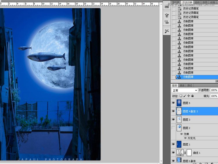 Photoshop合成科幻场景中游过的鲸鱼,PS教程,图老师教程网