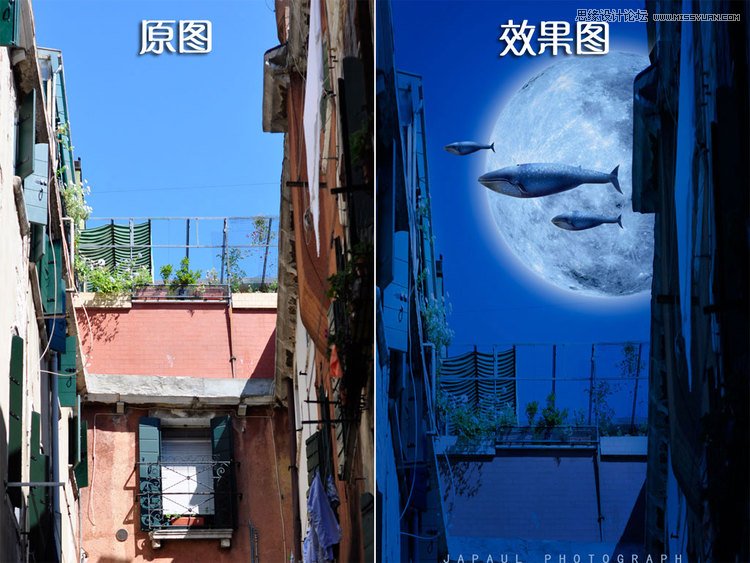 Photoshop合成科幻场景中游过的鲸鱼,PS教程,图老师教程网