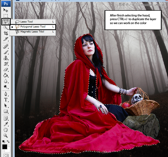 Photoshop合成森林中的小红帽美女,PS教程,图老师教程网