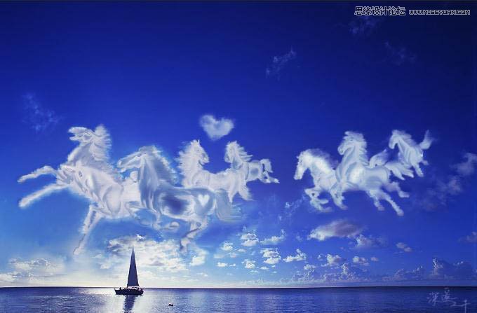 Photoshop合成在天空中驰骋的水晶白马,PS教程,图老师教程网
