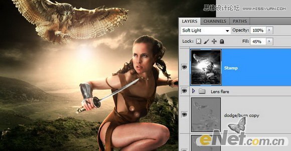Photoshop合成草地上拿刀的美女战士,PS教程,图老师教程网