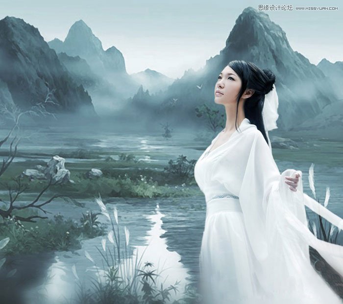 Photoshop制作中国风画卷美女场景,PS教程,图老师教程网