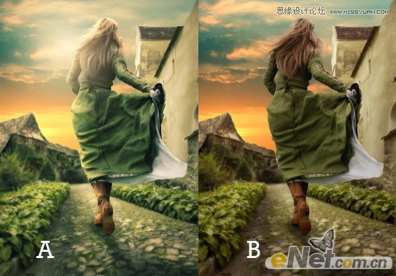 Photoshop合成在夕阳中奔跑的美女场景,PS教程,图老师教程网