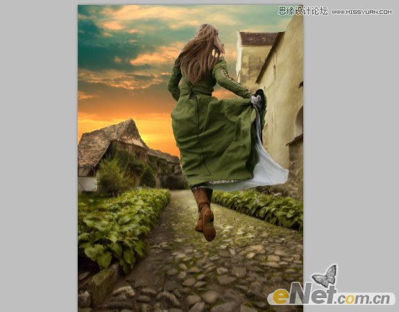 Photoshop合成在夕阳中奔跑的美女场景,PS教程,图老师教程网