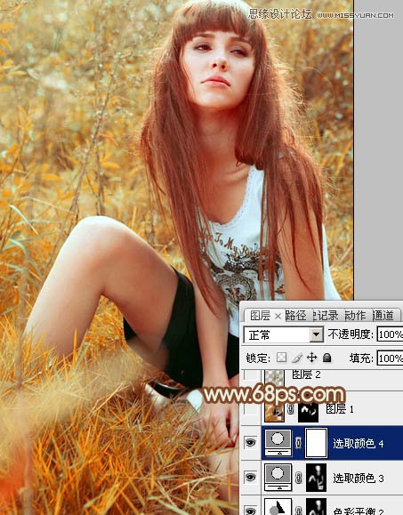 Photoshop调出草地美女怀旧的黄色调
