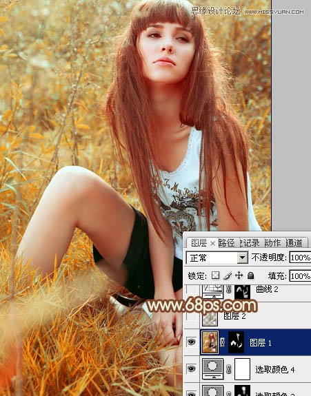 Photoshop调出草地美女怀旧的黄色调