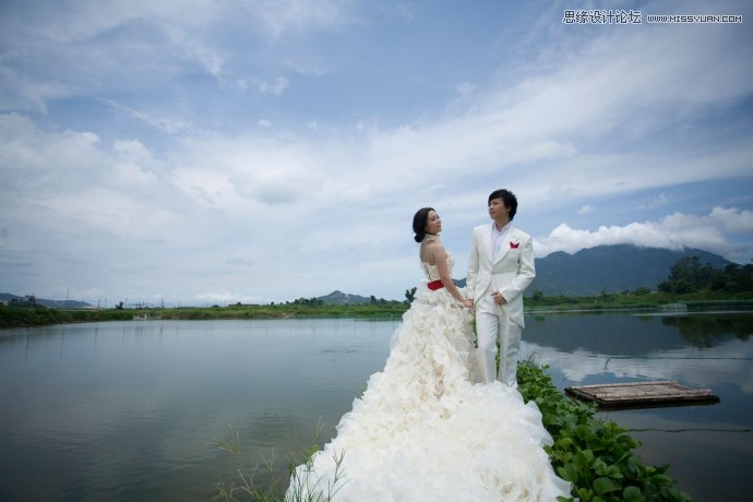 Photoshop调出湖边婚片照片唯美清新效果