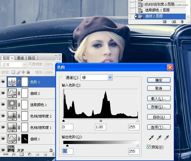 Photoshop调出欧美人像质感青色效果