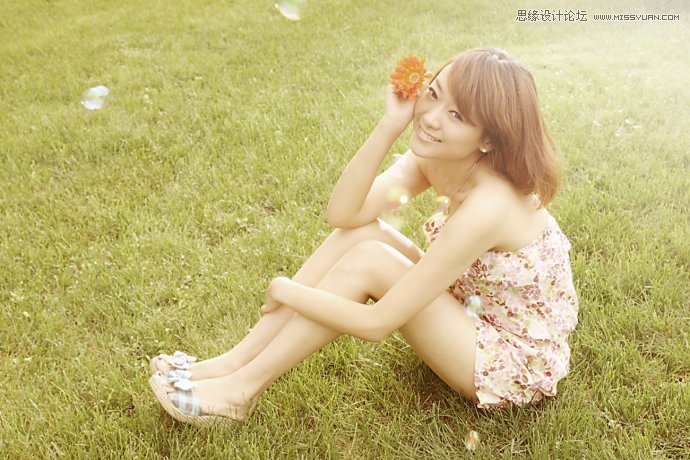 Photoshop调出草地美女朦胧淡雅效果