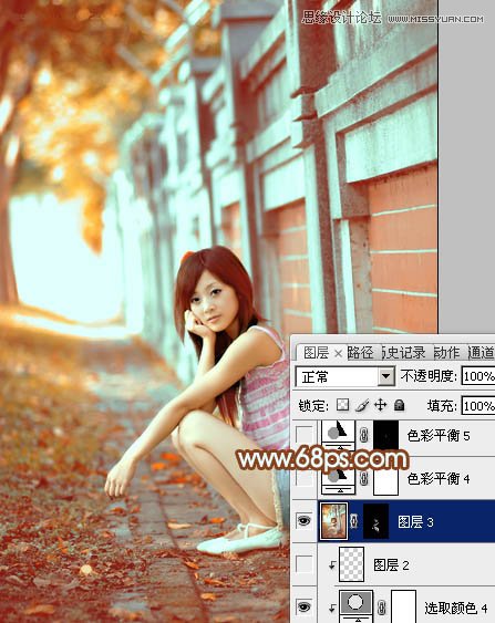 Photoshop制作围墙边女孩甜美的橙色调