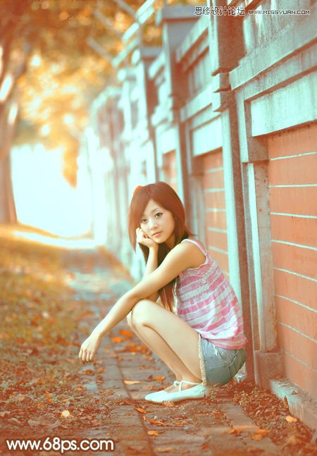 Photoshop制作围墙边女孩甜美的橙色调