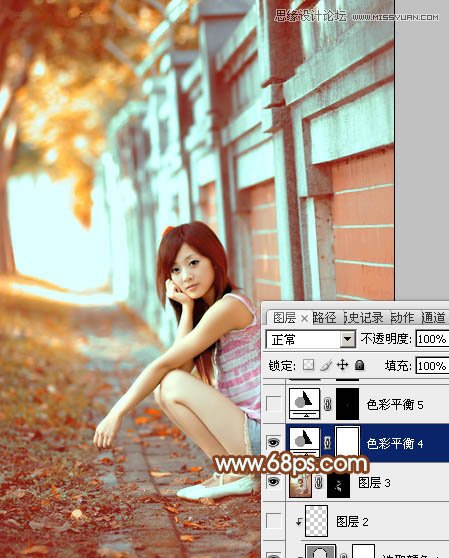 Photoshop制作围墙边女孩甜美的橙色调