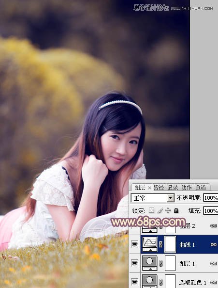 Photoshop调出草地上的美女照片柔美紫色调
