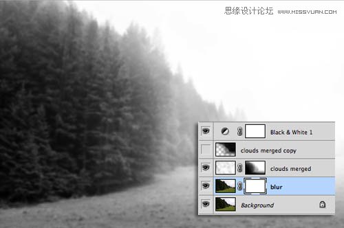 Photoshop给森林照片添加迷雾效果