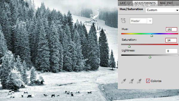 Photoshop把风景照调成雪景效果