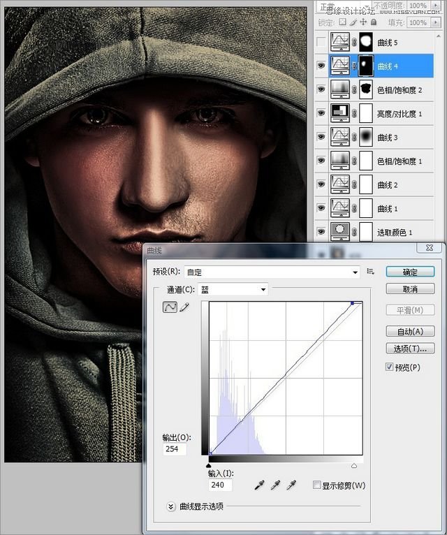 Photoshop给国外帅哥照片添加质感的铜色效果