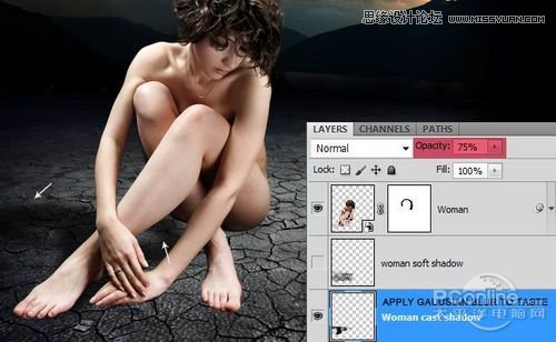 <a href=http://www.cnwebshow.com/http://www.cnwebshow.com/edu/photoshop/ target=_blank class=infotextkey>Photoshop</a>合成坐在干涸土地上沉思女人,PS教程