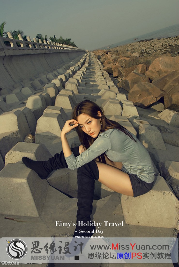 Photoshop调出海边女孩质感的金属肤色效果