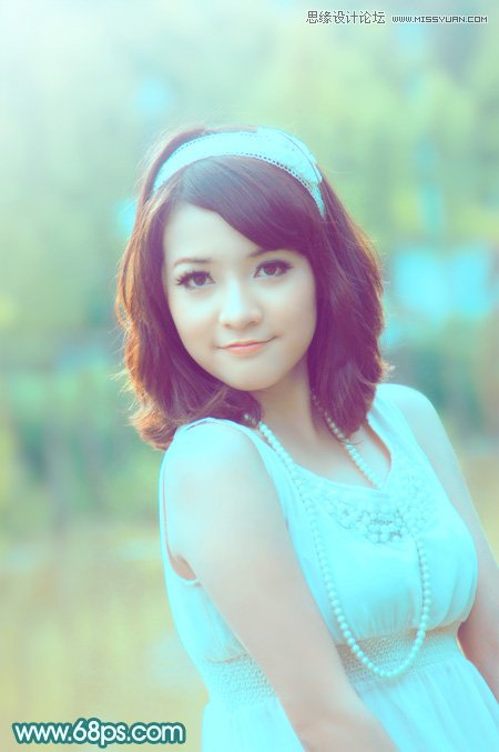 Photoshop给外景可爱美女唯美淡青效果