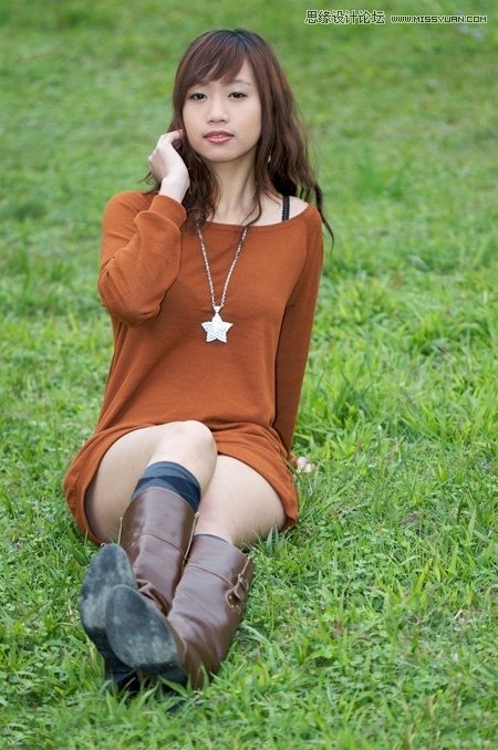 Photoshop调出草地美女照片朦胧淡雅效果