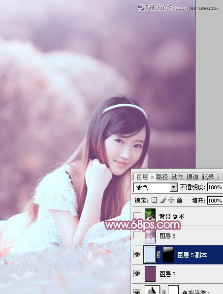 Photoshop调出春季外景美女梦幻紫色调