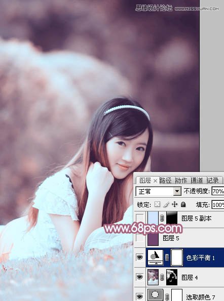 Photoshop调出春季外景美女梦幻紫色调