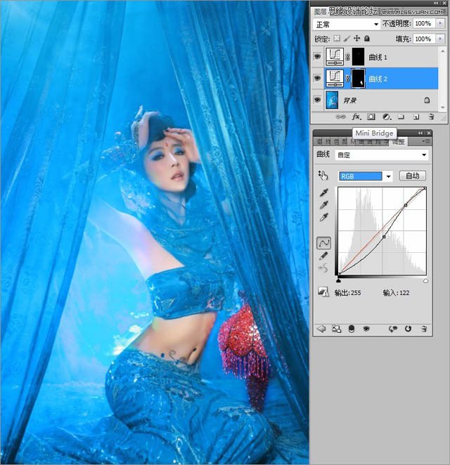 Photoshop调出室内美女照片梦幻蓝色调