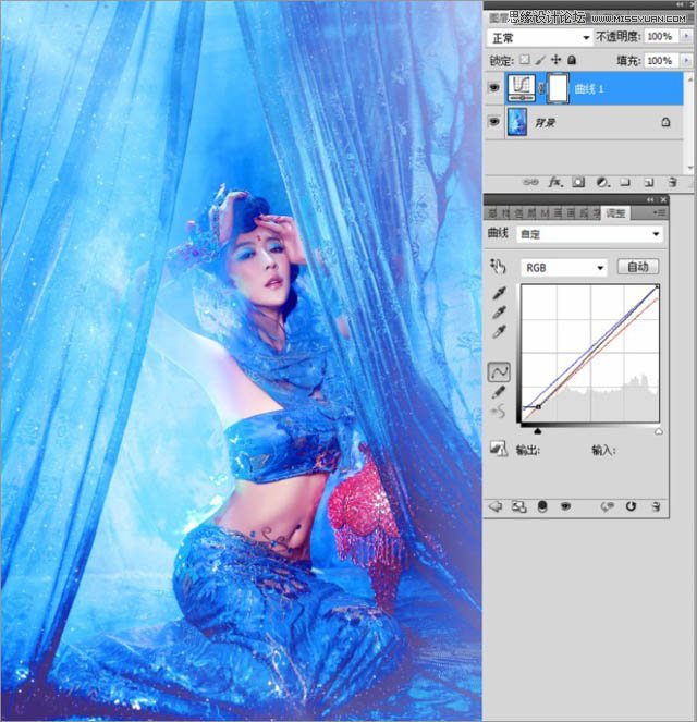Photoshop调出室内美女照片梦幻蓝色调