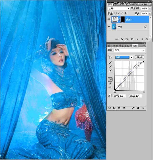 Photoshop调出室内美女照片梦幻蓝色调