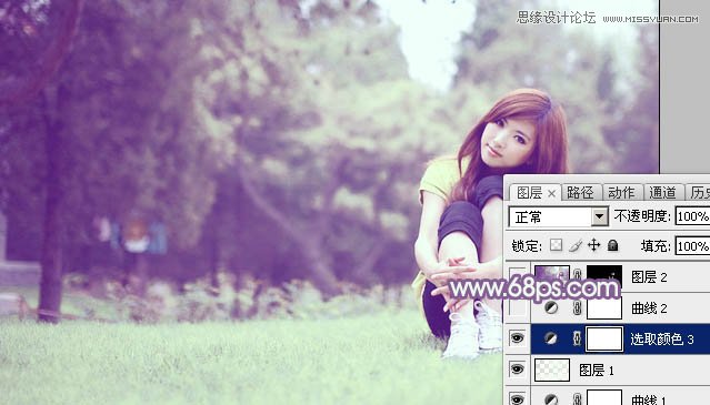 Photoshop调出草地上的美女梦幻紫色调