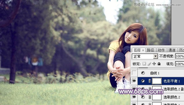 Photoshop调出草地上的美女梦幻紫色调