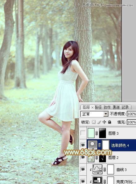 Photoshop调出林中女孩淡淡的绿色效果