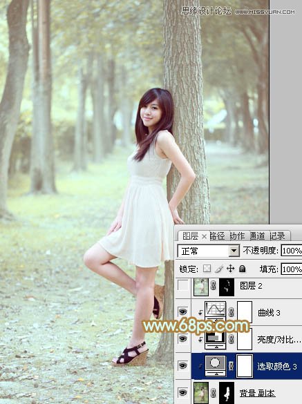 Photoshop调出林中女孩淡淡的绿色效果