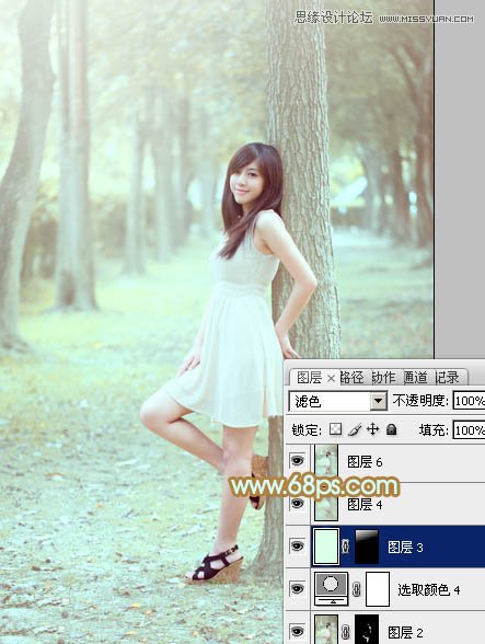 Photoshop调出林中女孩淡淡的绿色效果