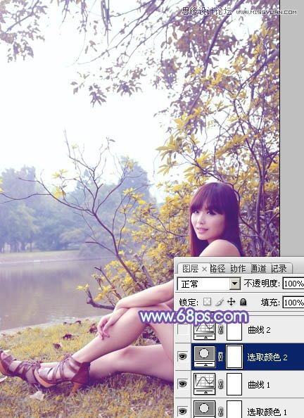 Photoshop调出草地美女唯美紫色肤色
