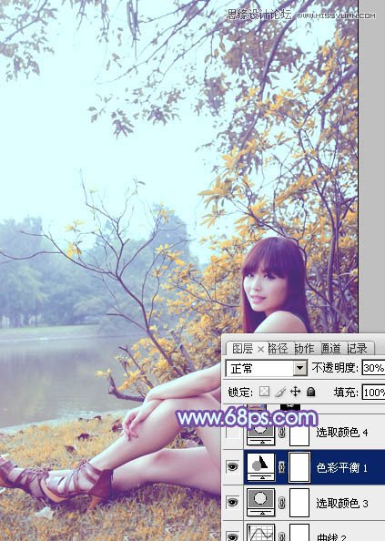 Photoshop调出草地美女唯美紫色肤色