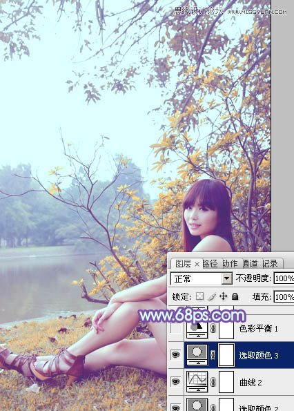 Photoshop调出草地美女唯美紫色肤色