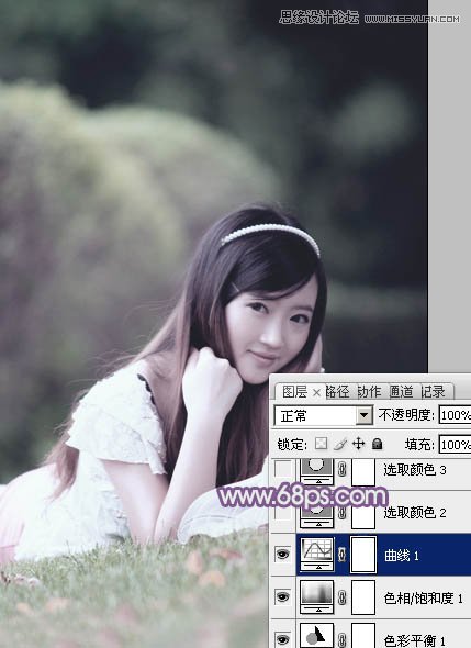 Photoshop调出草地可爱女孩梦幻紫色效果