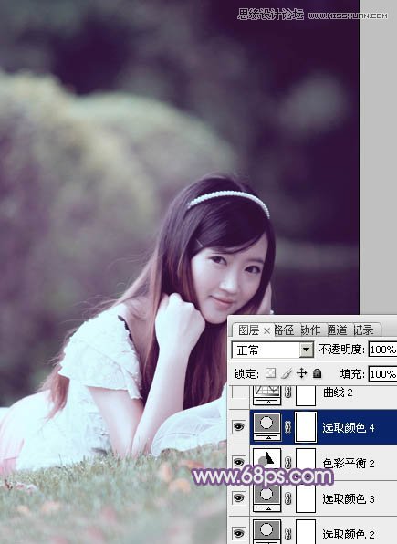 Photoshop调出草地可爱女孩梦幻紫色效果