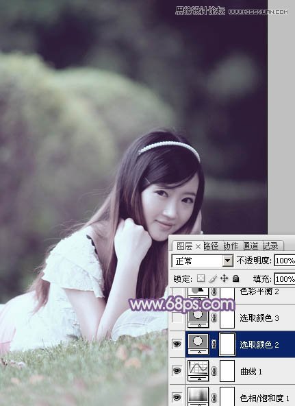 Photoshop调出草地可爱女孩梦幻紫色效果