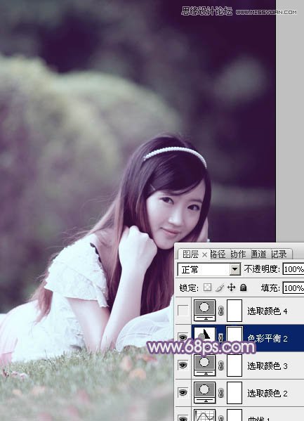 Photoshop调出草地可爱女孩梦幻紫色效果
