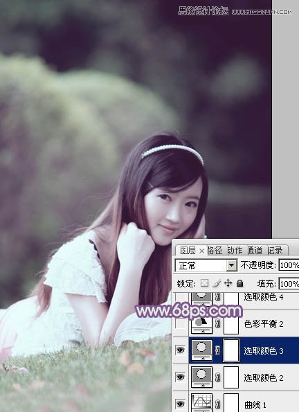 Photoshop调出草地可爱女孩梦幻紫色效果