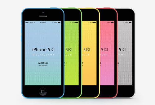 金色版iPhone 5S和iPhone 5C的PSD模型素材