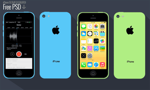 金色版iPhone 5S和iPhone 5C的PSD模型素材