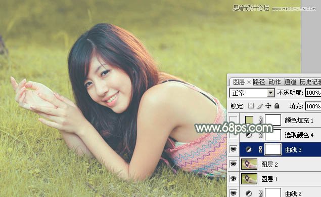 Photoshop调出草地美女朦胧的淡雅色调