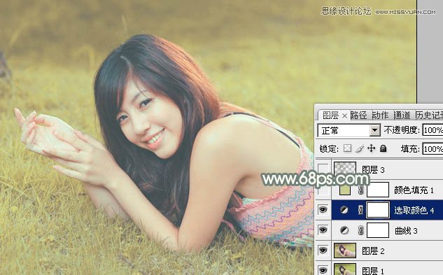 Photoshop调出草地美女朦胧的淡雅色调
