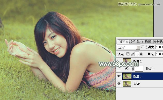 Photoshop调出草地美女朦胧的淡雅色调