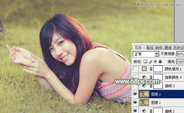 Photoshop调出草地美女朦胧的淡雅色调